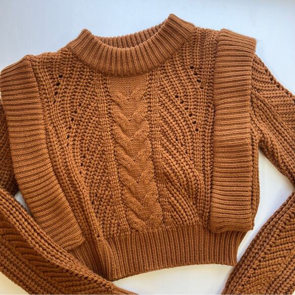 English Factory Sweaters - English Factory Chunky Knitted Sweater Crop Camel